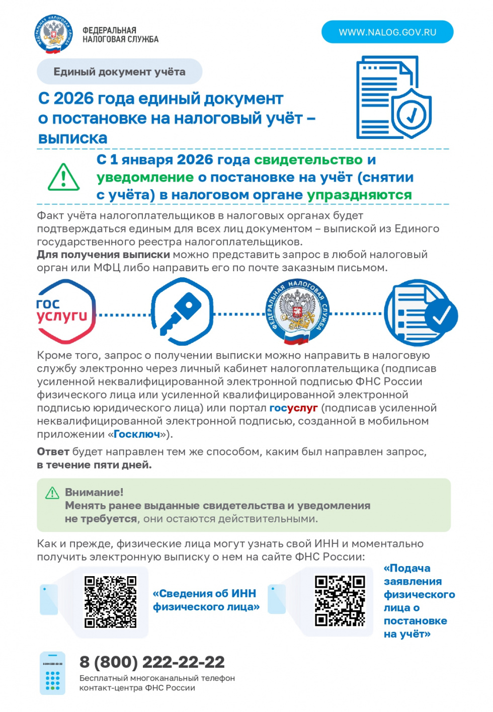 С 2026 года единый документ   о постановке на налоговый учёт –   выписка 