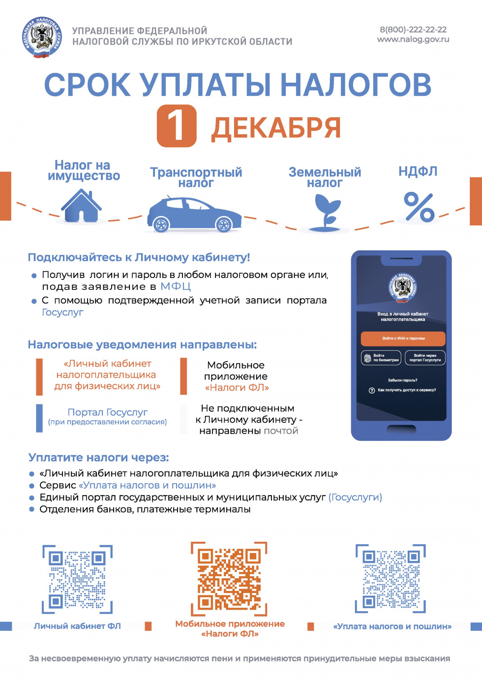 Срок уплаты налогов - 1 декабря!