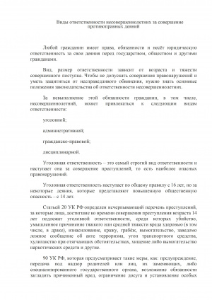 Виды ответственности несовершеннолетних за совершение противоправных деяний